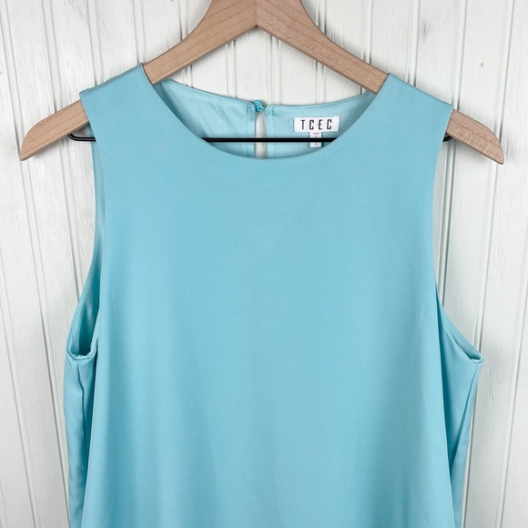 TCEC Turquoise Blue Drop Waist Ruffle Hem Sleeveless Mini Dress Size Large - Picture 5 of 10